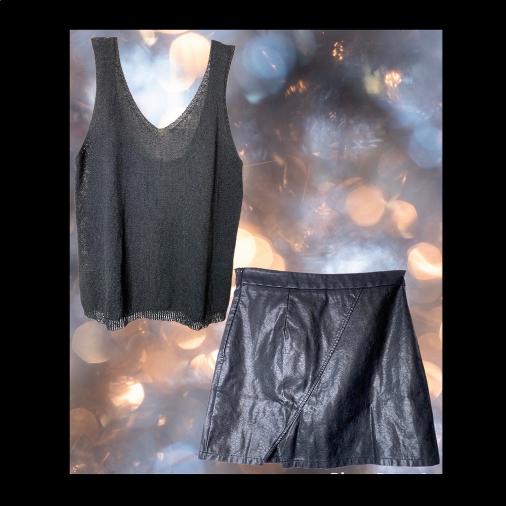Faux Leather Mini/Knitted T-Tank